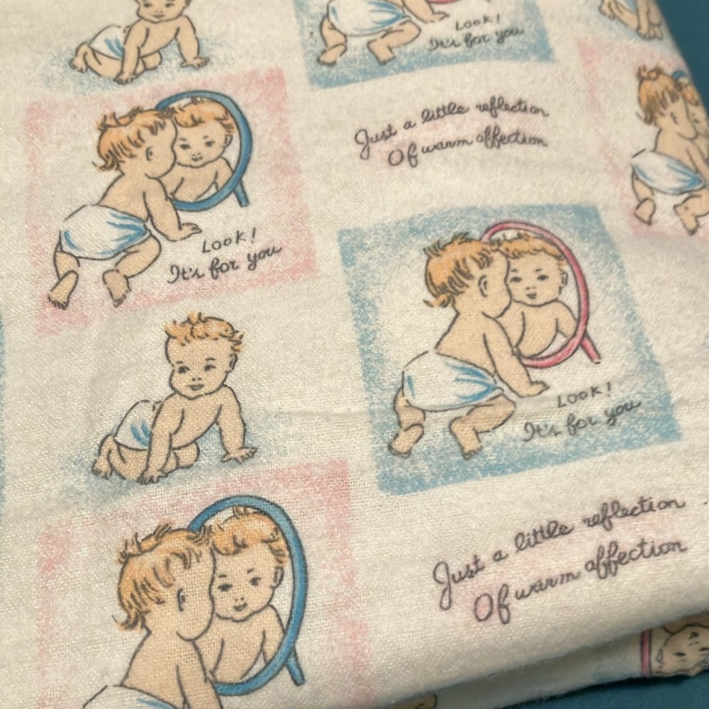 Vintage Cotton Flannel Infant Baby print fabric -  44” width by 148” Length NWOT